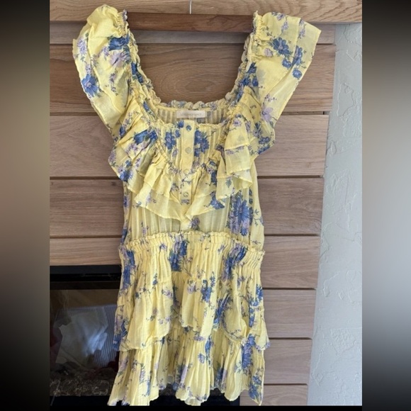 Loveshackfancy Yellow Floral Ruffle Dress Size S - Picture 3 of 4
